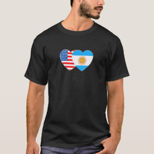 T-shirt Argentine et USA Drapeau double coeur pour l'Argen