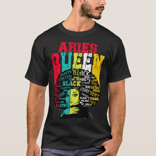 T-shirt Aries Queen Aries Pride  Black Woman Afro Horoscop (Devant)