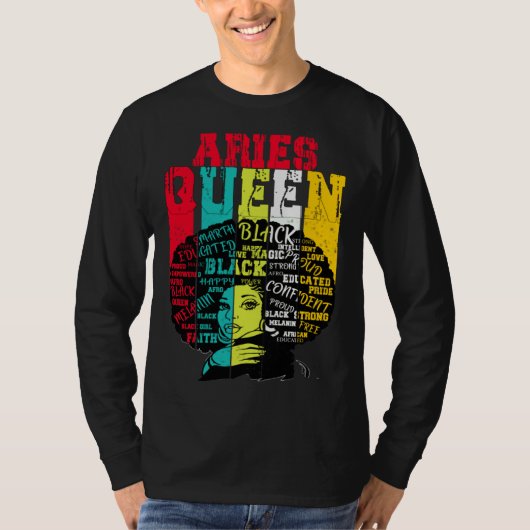 T-shirt Aries Queen Aries Pride  Black Woman Afro Horoscop (Devant)