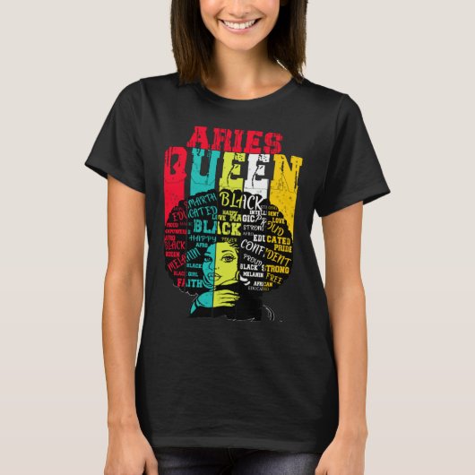 T-shirt Aries Queen Aries Pride  Black Woman Afro Horoscop (Devant)