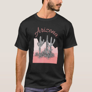 T-shirt Arizona Cactus Desert Scene Coral Rose