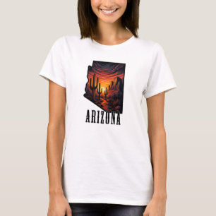 T-shirt Arizona State Tattoo Style Desert Sunset $ Cactus