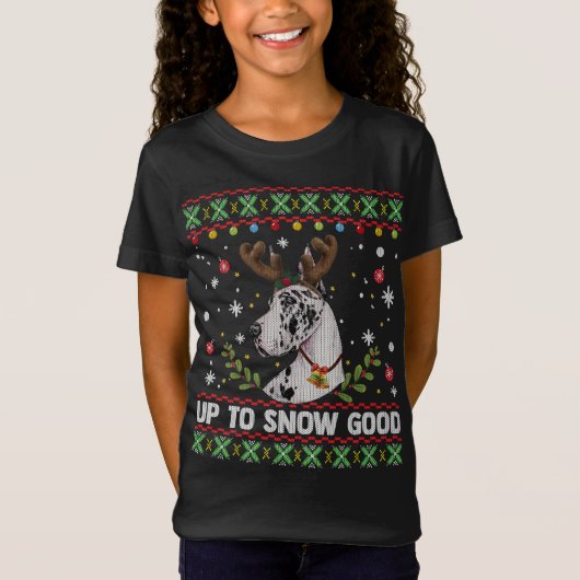 T-Shirt Arlequin Grand Dane Chien Reindeen Vilain Noël S (Devant)