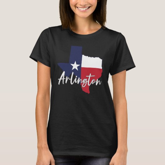 T-shirt Arlington, Texas Drapeau Carte Femmes Noir (Devant)