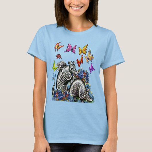 T-shirt Armadillos Bluebonnets Papillons Fleurs sauvages (Devant)