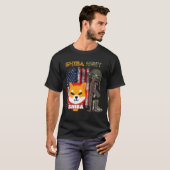 T-shirt Armée Shiba, pièce Shiba Inu avec drapeau américai (Devant entier)