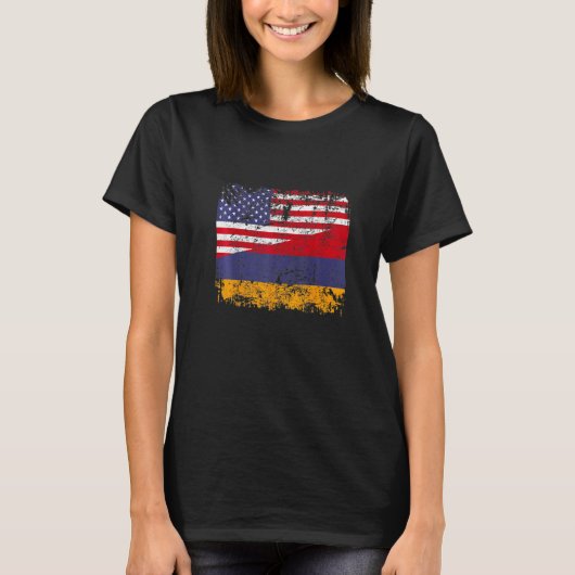 T-shirt ARMENIAN ROOTS Half American Flag USA ARMENIA FLAG (Devant)