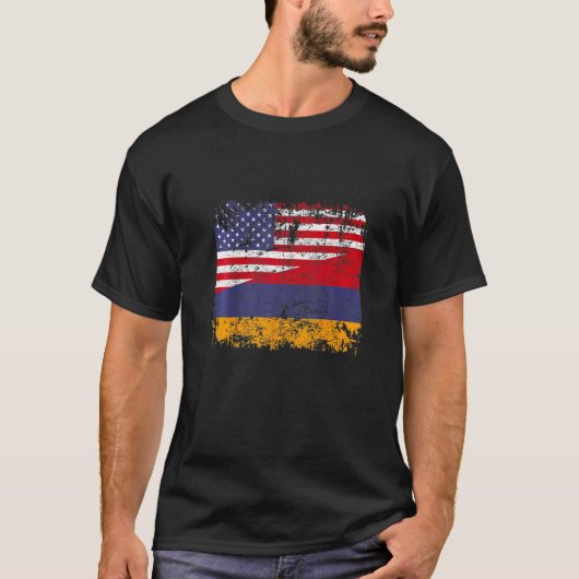 T-shirt ARMENIAN ROOTS Half American Flag USA ARMENIA FLAG (Devant)