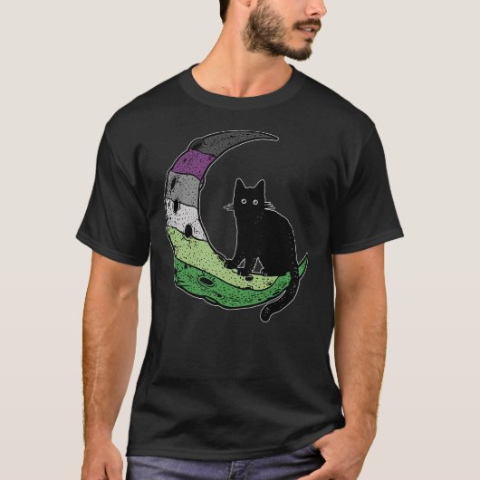 T-shirt Aroace Cat Moon LGBT Gay Asexual Aromantic Pride F (Devant)