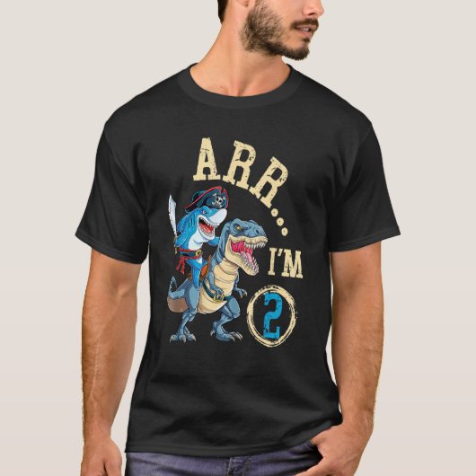 T-shirt ARR I'M 2 Birthday Pirate Birthday Shark Dinosaur (Devant)