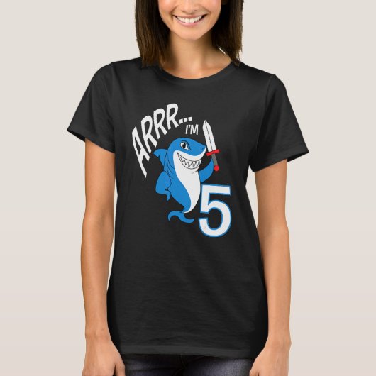 T-shirt Arr I'm 5 Shark Birthday Theme Anniversaire Party  (Devant)