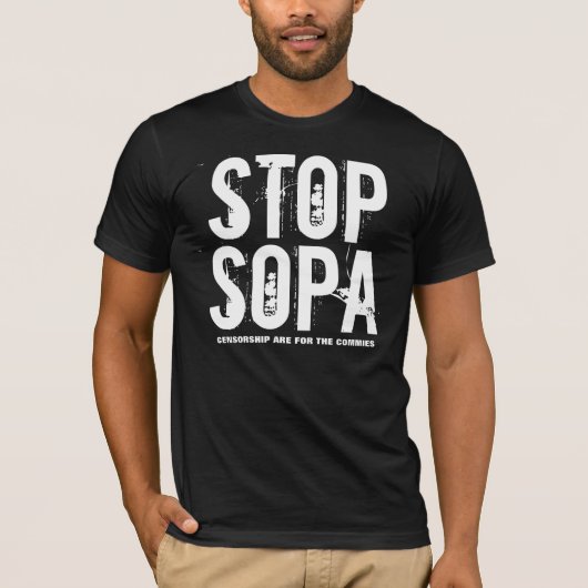 T-shirt Arrêt SOPA - La censure est pour les cocos (Devant)