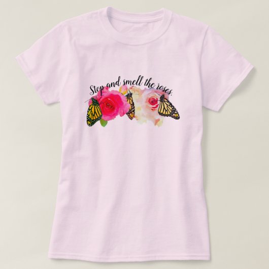 T-shirt Arrêtez Et Sentez La Chemise Rose (Design devant)