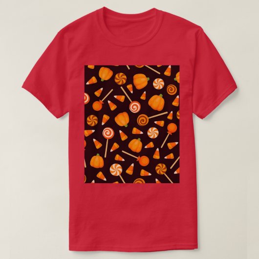 T-shirt Arrière - plan sans couture avec bonbons d'Hallowe (Design devant)