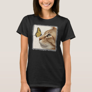 T-shirt Art Abstrait de chat et papillon