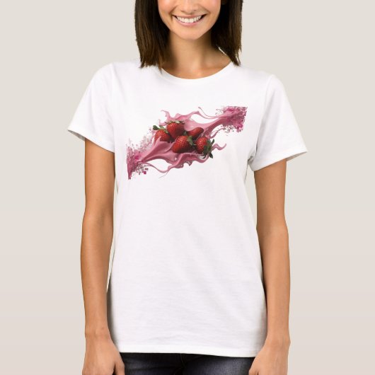 T-shirt Art Abstrait de Fraises Roses Créatif (Devant)