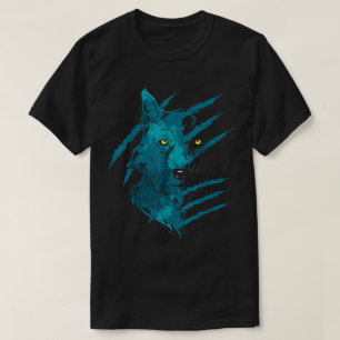T-shirt Art abstrait du loup esprit bleu en grattage