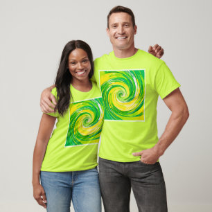 T-shirt Art abstrait vert jaune en spirale