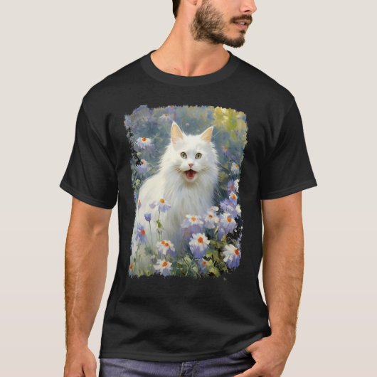T-shirt Art acrylique chat blanc (Devant)