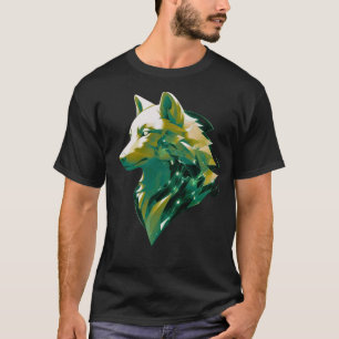 T-shirt Art animalier géométrique cosmique Loup émeraude