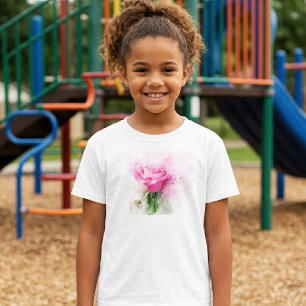 T-shirt Art aquarelle de rose rose sur fond blanc