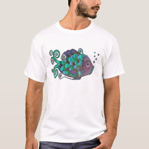 T-shirt Art bleu et pourpre de poissons lunatiques