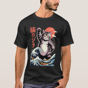 T-shirt Art de chat japonais Monstre Vague Drôle de chat p