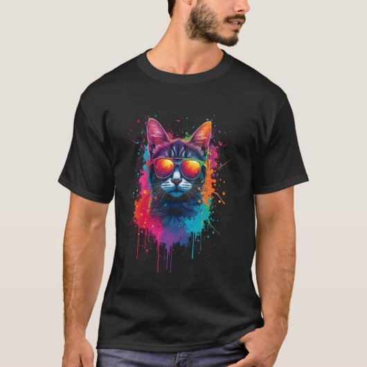 T-shirt Art de chat, lunettes de soleil (Devant)