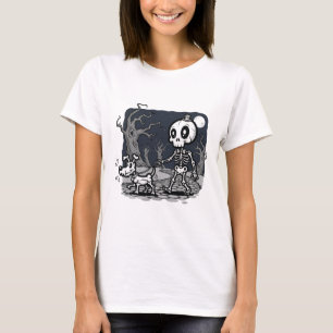 T-shirt Art de chien squelette marchant Halloween