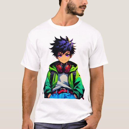 T-shirt Art de garçon anime cool (Devant)