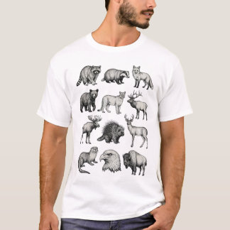 T-shirt Art de gravure vintage de la faune nord-américaine