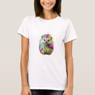 T-shirt Art de hérisson vibrant néon éclaboussé pour femme
