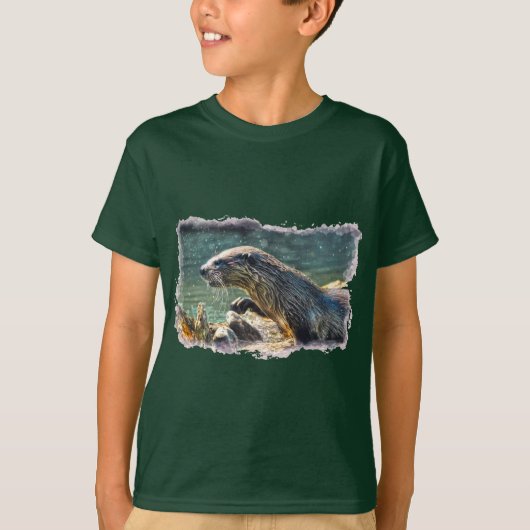 T-shirt Art de la faune de la loutre de la rivière baignad (Devant)