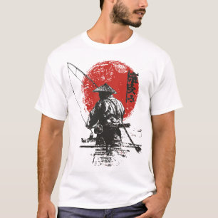 T-shirt Art de la pêche japonaise Impression Sun rouge