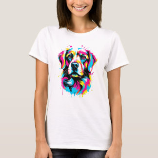 T-shirt Art de la pop de chien, éclat d'encre coloré