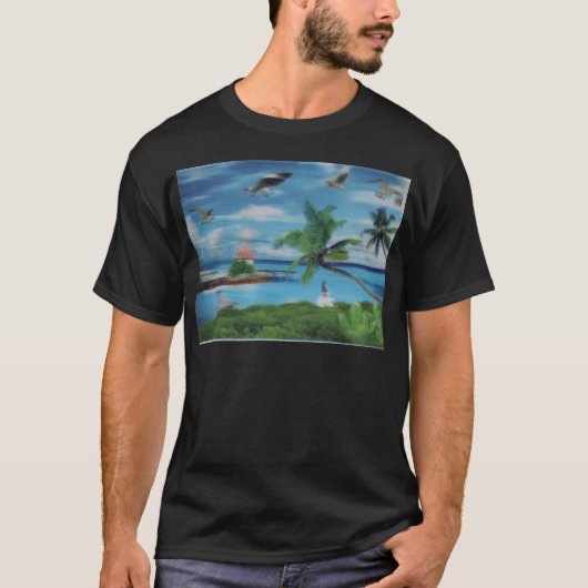 T-shirt Art de la scène de plage tropicale (Devant)
