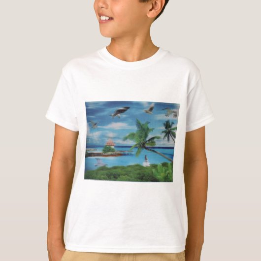 T-shirt Art de la scène de plage tropicale (Devant)