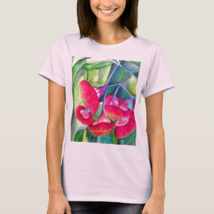 T-shirt Art de l'aquarelle australienne à fleurs rouges