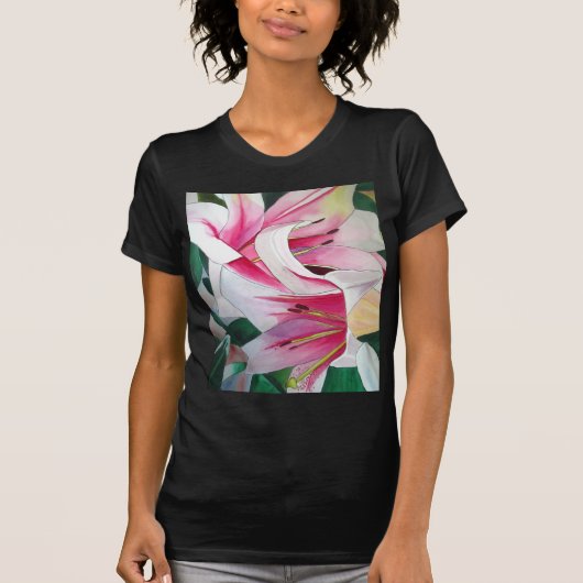 T-shirt Art de l'aquarelle des fleurs de lys blanches et r (Devant)