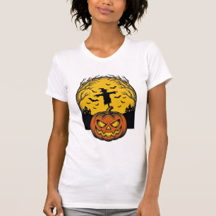 T-shirt Art de l'épouvantail de lune de citrouille d'Hallo