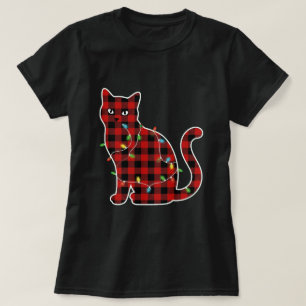 T-shirt Art de lumières de Noël de chat à carreaux de Buff