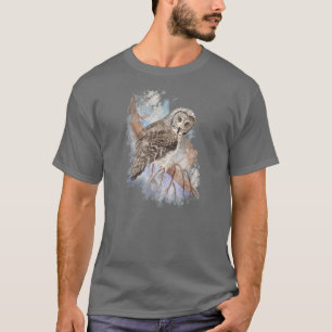 T-shirt Art de nature d'oiseau de hibou de grand gris