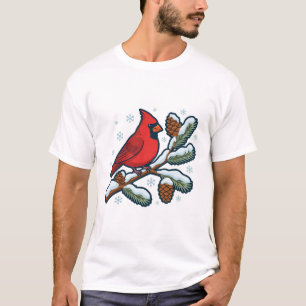 T-shirt Art de Noël de l'oiseau cardinal d'hiver