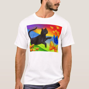 T-shirt Art de papillons de peinture de chat noir - multi