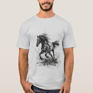 T-shirt Art de pochoir de cheval au galop