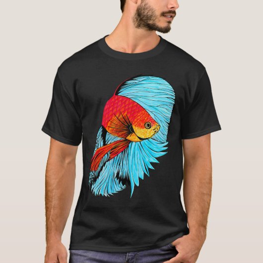 T-shirt Art de poisson Betta - Orange et Bleu (Devant)