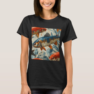 T-shirt Art de poisson couleur classique vintage - F04