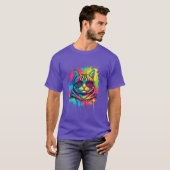 T-shirt Art de rue de chat cool - Neon Splash Kitty (Devant entier)