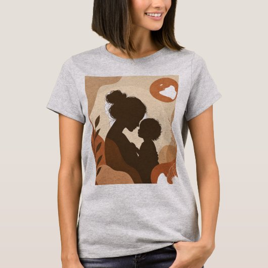 T-shirt Art de silhouette abstraite boho de mère et d'enfa (Devant)
