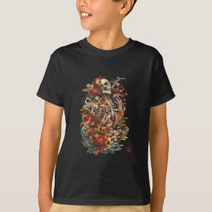 T-shirt Art de squelette japonais Crâne floral gothique